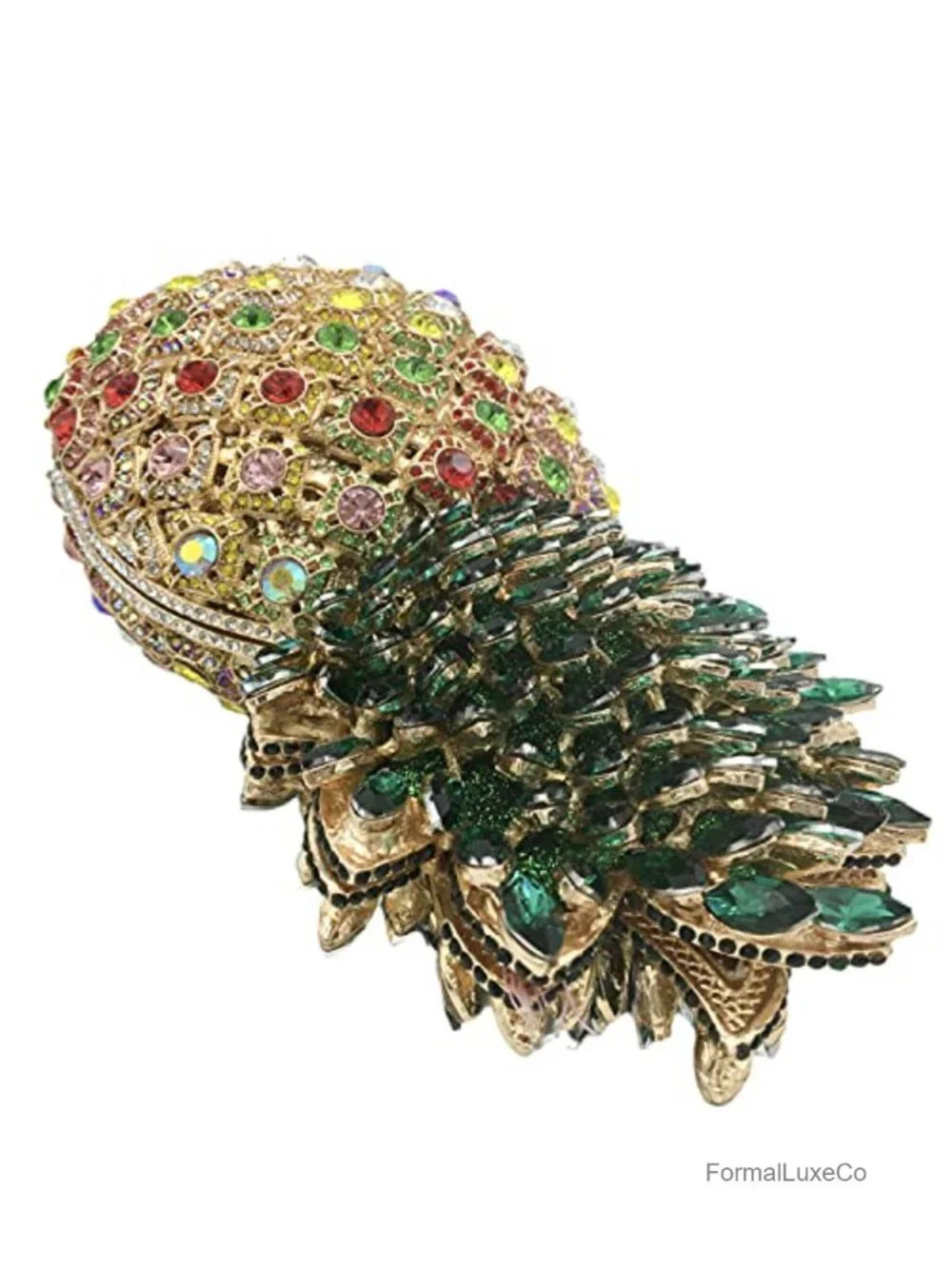Rhinestone Pineapple Clutch Purse with Detachable Chain Straps - Evening Bag